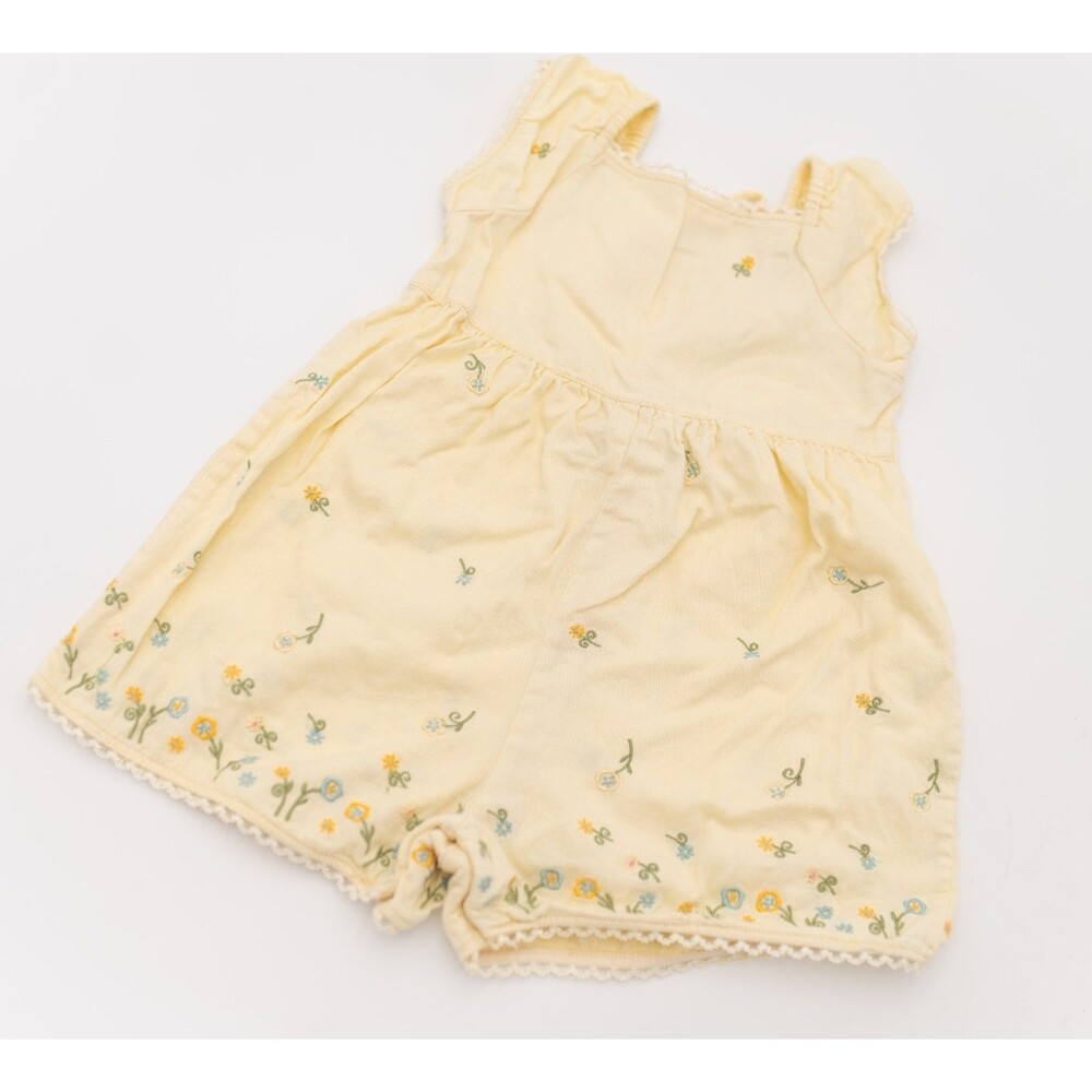 Vintage Y2K Gymboree Romper Embroidered Flowers Bubble Outfit Yellow 6-12